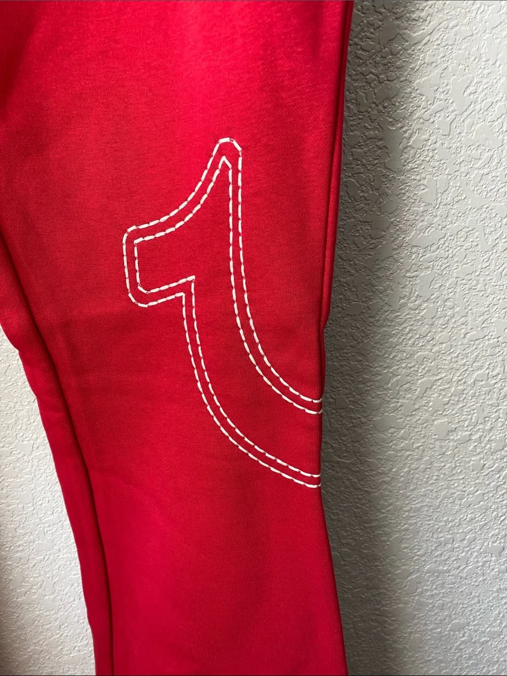 True Religion M Red Logo Flared Sweatpants with Elastic Waistband